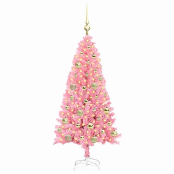 vidaXL Sapin de No&euml;l avec 150 LED avec support Rose 120 cm PVC