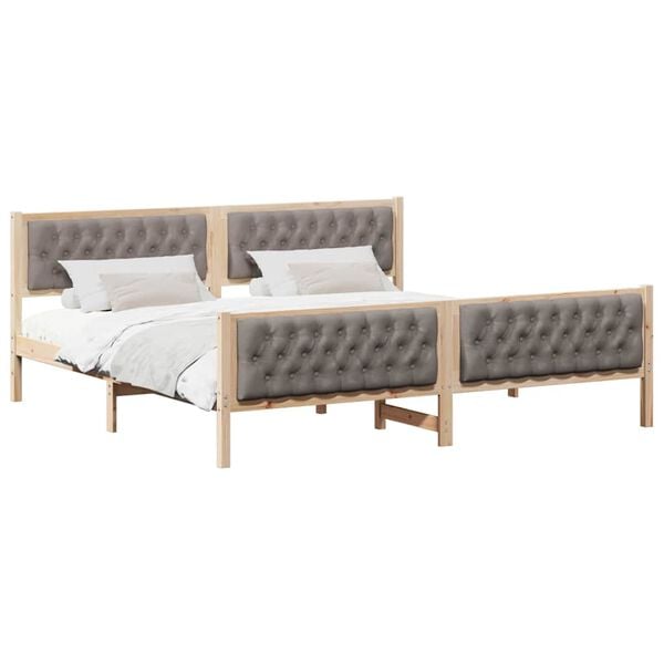 vidaXL Cadre de lit avec t&ecirc;te de lit Taupe 200 x 200 cm Pin massif