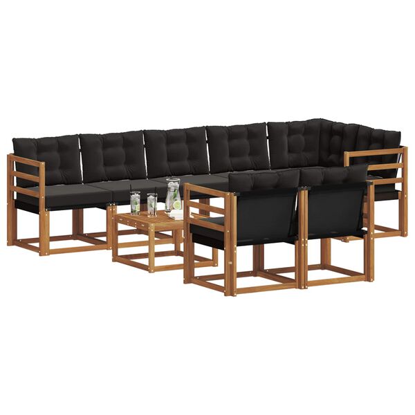 vidaXL Ensemble de canap&eacute;s d'ext&eacute;rieur 9 pcs Naturel et Noir