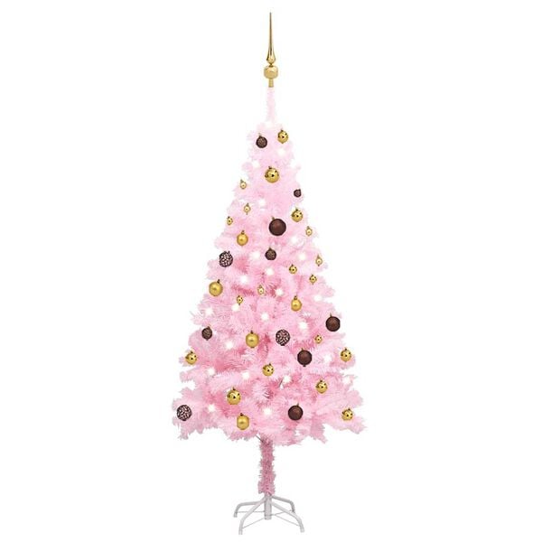 vidaXL Arbre de No&euml;l artificiel pr&eacute;-&eacute;clair&eacute; et boules rose 150 cm PVC