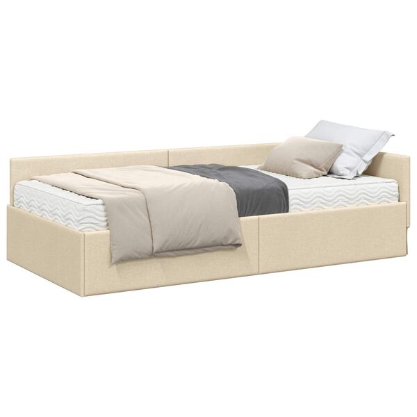 vidaXL Cadre de lit d'angle avec matelas Autre 2 pcs Cr&egrave;me tissu