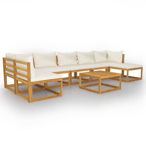 vidaXL Salon de jardin 8 pcs avec coussin Cr&egrave;me Bois d'acacia solide