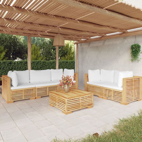 vidaXL Salon de jardin 6 pcs avec coussins Bois de teck solide
