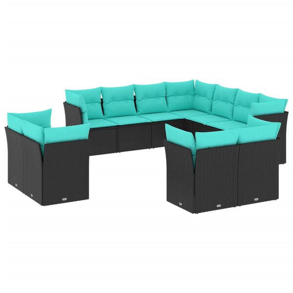 vidaXL Salon de jardin 11 pcs avec coussins noir r&eacute;sine tress&eacute;e