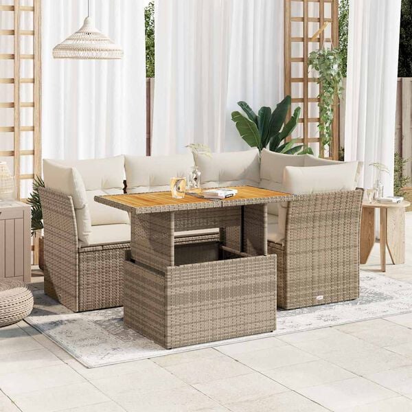 vidaXL Salon de jardin avec coussins 5 pcs beige r&eacute;sine tress&eacute;e