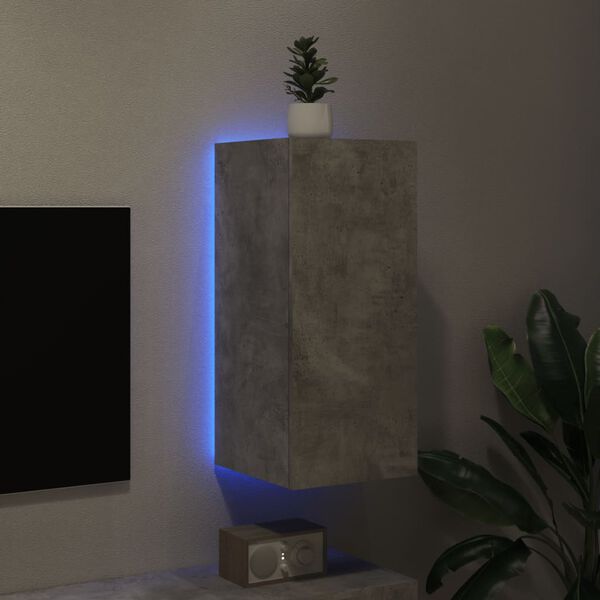 vidaXL Meuble TV mural avec lumi&egrave;res LED gris b&eacute;ton 30,5x35x70 cm