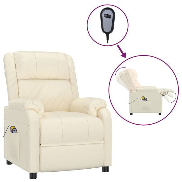 vidaXL Fauteuil de massage électrique Crème Similicuir
