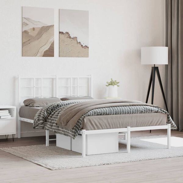 vidaXL Cadre de lit m&eacute;tal sans matelas et t&ecirc;te de lit blanc 120x190 cm