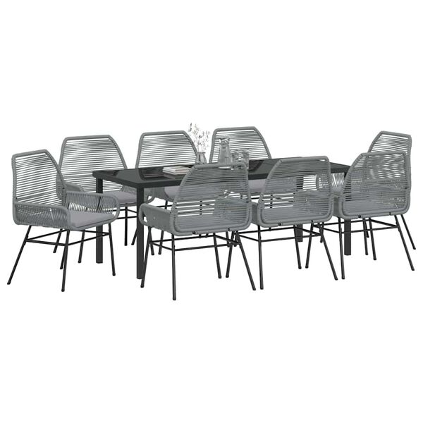 vidaXL Ensemble de salle &agrave; manger pour jardin 9 pcs Gris polyrotin