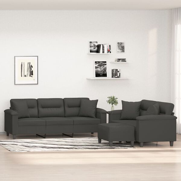 vidaXL Ensemble de canap&eacute;s 3 pcs coussins Gris fonc&eacute; Tissu microfibre