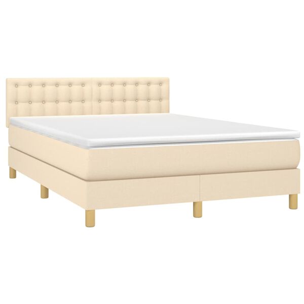 vidaXL Sommier &agrave; lattes de lit avec matelas LED Cr&egrave;me 140x190 cm Tissu