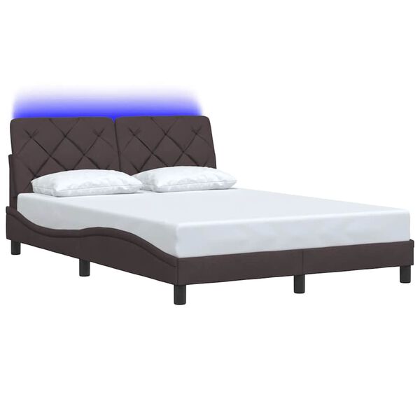 vidaXL Cadre de lit avec LED sans matelas marron fonc&eacute; 140x190cm tissu