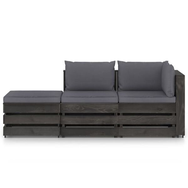 vidaXL Salon de jardin 3 pcs avec coussins Bois impr&eacute;gn&eacute; de gris