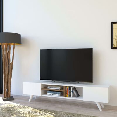 Homemania Meuble TV Dore 160x29,7x40,6 cm Blanc et noyer