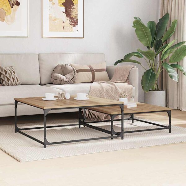 vidaXL Table basse 2 pcs Ch&ecirc;ne artisanal Bois d'ing&eacute;nierie