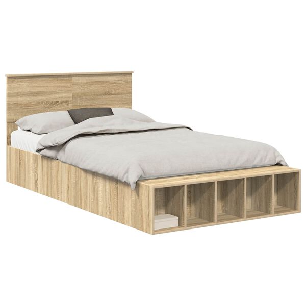 vidaXL Cadre de lit Ch&ecirc;ne Sonoma 135 x 190 cm Bois d'ing&eacute;nierie