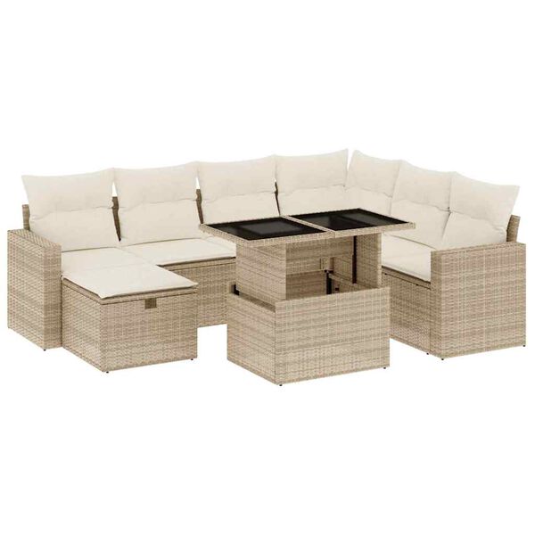 vidaXL Salon de jardin avec coussins 8 pcs beige r&eacute;sine tress&eacute;e