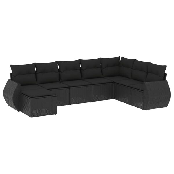 vidaXL Salon de jardin 8 pcs avec coussins noir r&eacute;sine tress&eacute;e