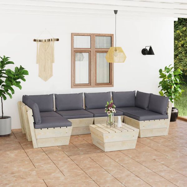 vidaXL Salon de jardin palette 7 pcs avec coussins bois d'&eacute;pic&eacute;a