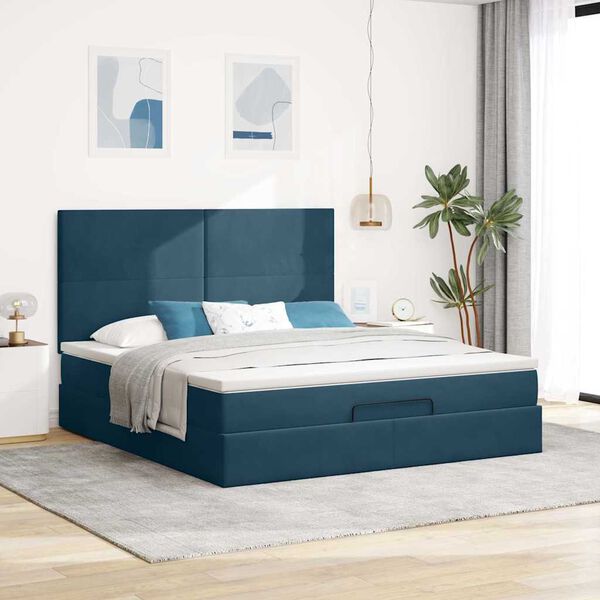 VidaXL Cadre de lit ottoman avec matelas bleu fonc&eacute; 180x200 cm velours