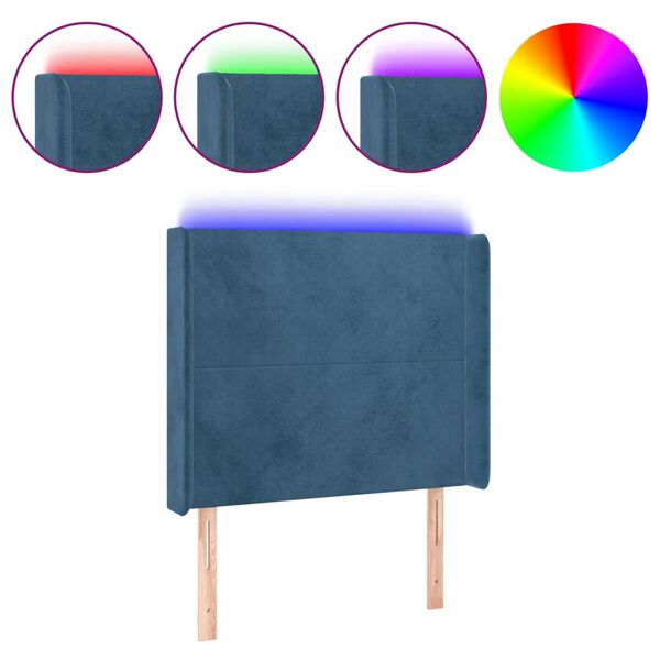 vidaXL T&ecirc;te de lit &agrave; LED Bleu fonc&eacute; 103x16x118/128 cm Velours