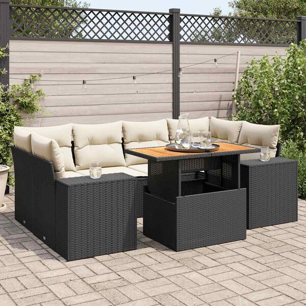 vidaXL Salon de jardin 7 pcs avec coussins noir r&eacute;sine tress&eacute;e