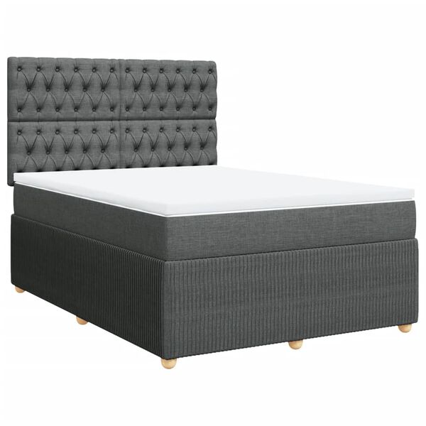 vidaXL Sommier &agrave; lattes de lit avec matelas Gris fonc&eacute; 140x190cm Tissu