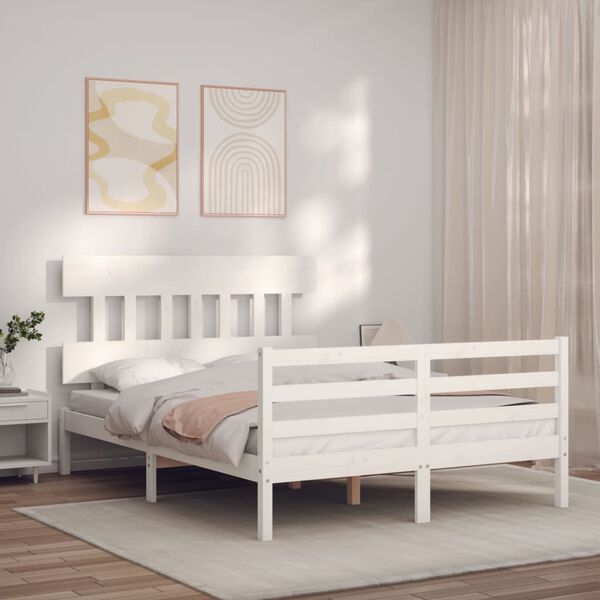 vidaXL Cadre de lit sans matelas blanc 140x190 cm bois massif
