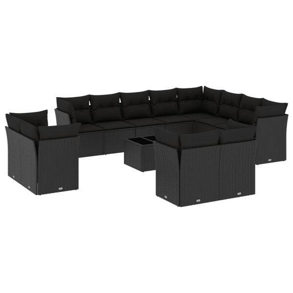 vidaXL Salon de jardin avec coussins 13 pcs noir r&eacute;sine tress&eacute;e