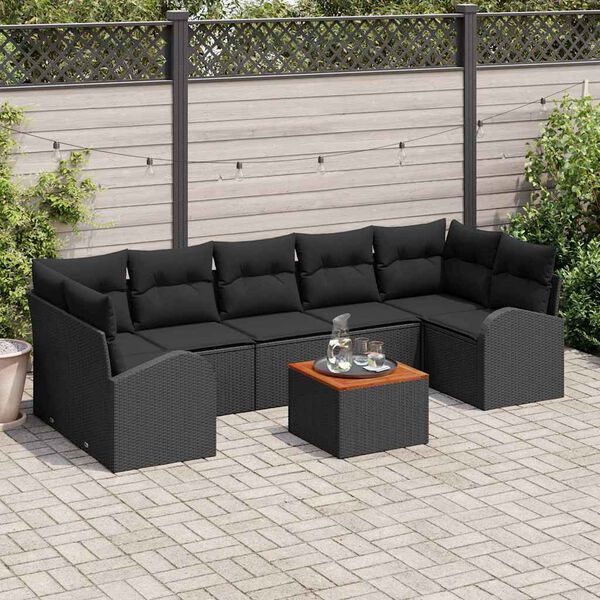 vidaXL Ensemble de canap&eacute; de jardin avec coussin 8 pcs Noir polyrotin