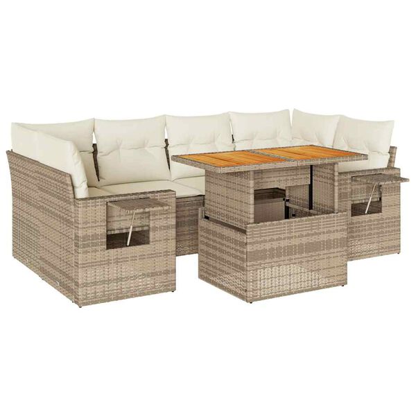 vidaXL Salon de jardin avec coussins 7 pcs beige r&eacute;sine tress&eacute;e