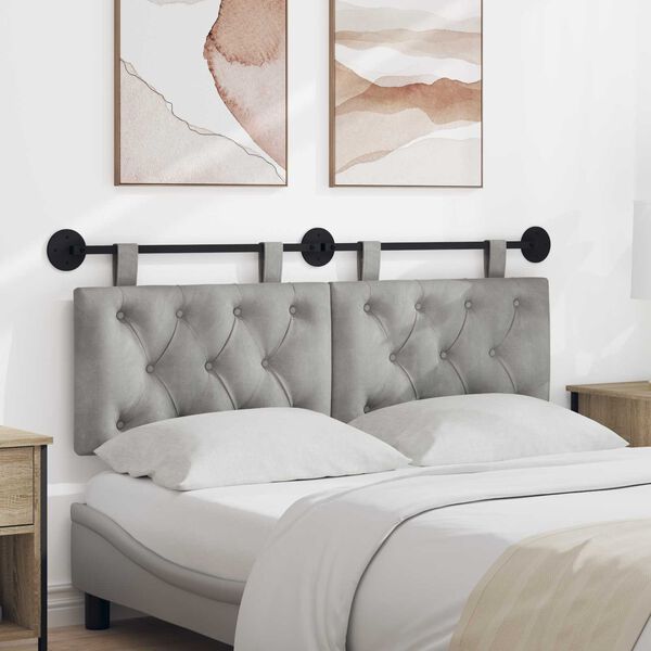 vidaXL T&ecirc;te de lit suspendue Gris clair 130 x 55 x 7 cm Velours