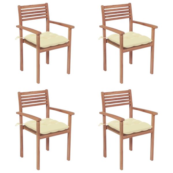 vidaXL Chaises de jardin lot de 4 et coussins blanc crème Teck solide
