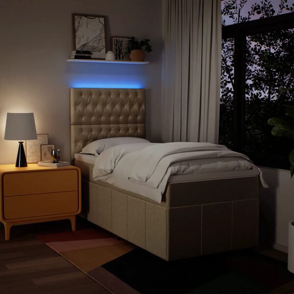 vidaXL Sommier &agrave; lattes de lit avec matelas Cr&egrave;me 90x200 cm Tissu