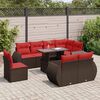 vidaXL Salon de jardin avec coussins 9pcs marron r&eacute;sine tress&eacute;e acacia