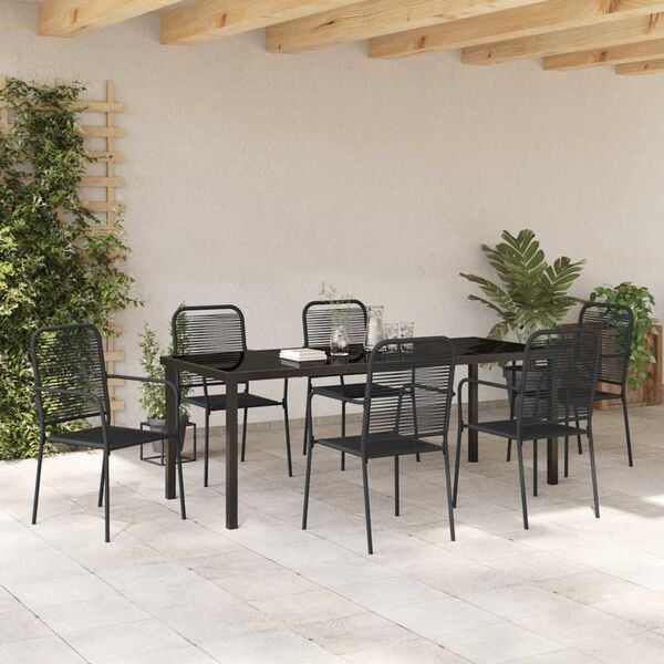vidaXL Ensemble de salle &agrave; manger pour jardin 7 pcs Noir