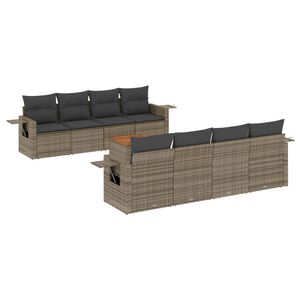 vidaXL Salon de jardin 9 pcs avec coussins gris r&eacute;sine tress&eacute;e