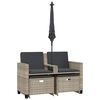 vidaXL Canapé de jardin 2 places et parasol tabourets gris clair rotin