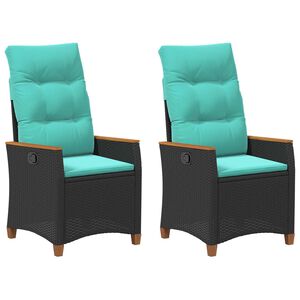 vidaXL Chaise de jardin inclinable Noir et turquoise polyrotin