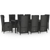 vidaXL Ensemble &agrave; manger de jardin 9pcs et coussins noir et gris
