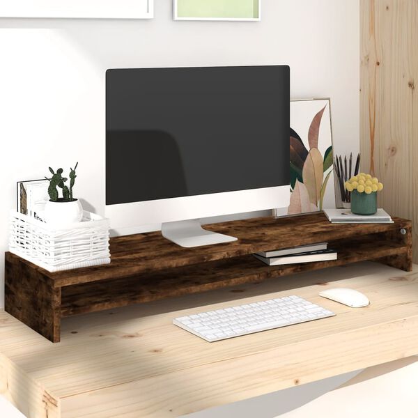 vidaXL Support de moniteur Ch&ecirc;ne fum&eacute; 100x24x13 cm Bois d'ing&eacute;nierie
