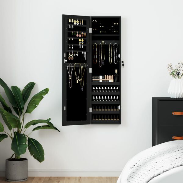 vidaXL Armoire &agrave; bijoux avec miroir murale noir 30x8,5x106 cm