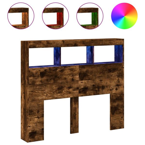 vidaXL Armoire tête de lit avec LED chêne fumé 120x17x102 cm