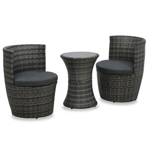vidaXL Ensemble de bistro 3 pcs avec coussins R&eacute;sine tress&eacute;e Gris