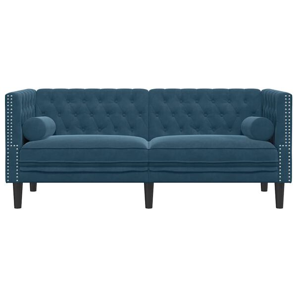 vidaXL Canap&eacute; Chesterfield avec traversins 2 places bleu velours