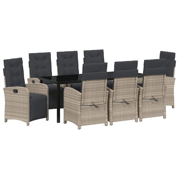 vidaXL Ensemble de salle &agrave; manger pour jardin 9 pcs Gris clair