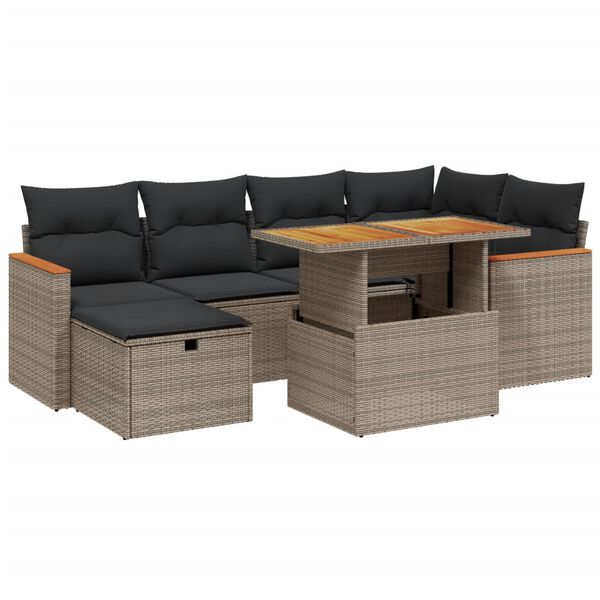 vidaXL Salon de jardin avec coussins 7 pcs gris r&eacute;sine tress&eacute;e