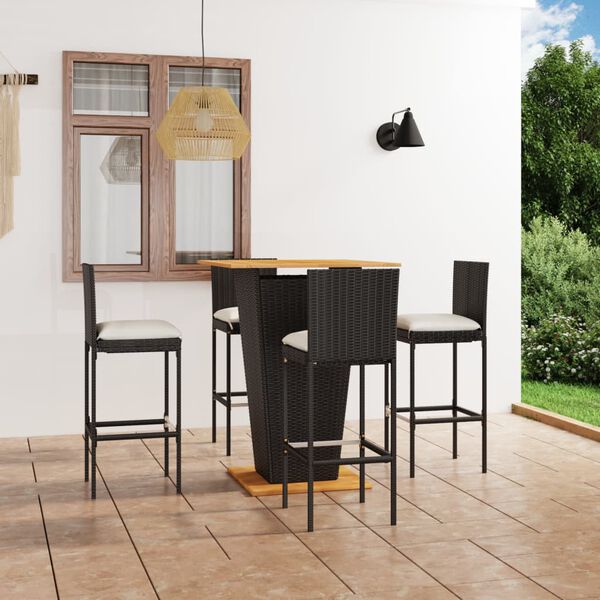 vidaXL Ensemble de bar de jardin 5 pcs et coussins Résine tressée Noir