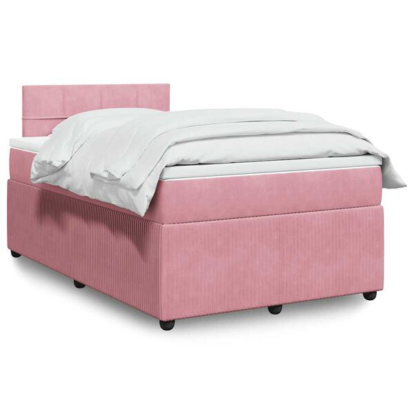 vidaXL Sommier &agrave; lattes de lit avec matelas rose 120x190 cm velours