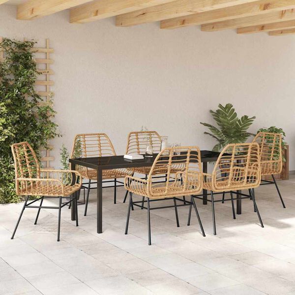 vidaXL Ensemble de salle &agrave; manger pour jardin 7 pcs Marron polyrotin